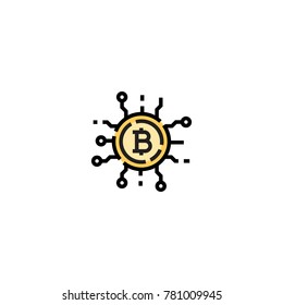 Vector bitcoin currency icon logo. Linear cryptocurrency circle sign and symbol illustration. Blockchain mining element, financial technology exchange background. Virtual digital money pictogram