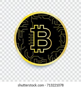 Vector Bitcoin Digital currency icon. Cryptocurrency black and gold logo illustration