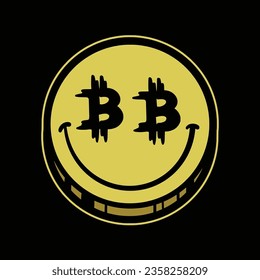 Vector Bitcoin eyes emoticono Streetwear Caricatura Ilustración