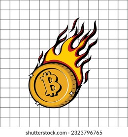 Vector Bitcoin Flame Futurista estilo retro 
