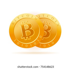 Vector bitcoin flat illustration isolated on white background. Cryptocurrency golden symbol. Digital money emblem, golden coin with bitcoin symbol design. 
