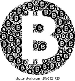 Vector bitcoin fractal is organized of scattered fractal bitcoin pictograms. Fractal combination for bitcoin.