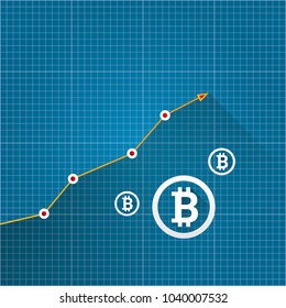vector bitcoin growth graph on blueprint background. Bitcoin hype concept vector illusrtation with blank space fo text