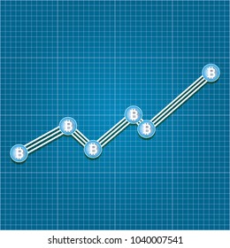 vector bitcoin growth graph on blueprint background. Bitcoin hype concept vector illusrtation with blank space fo text