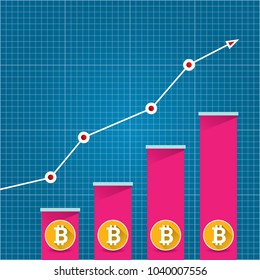 vector bitcoin growth graph on blueprint background. Bitcoin hype concept vector illusrtation with blank space fo text