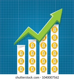 vector bitcoin growth graph on blueprint background. Bitcoin hype concept vector illusrtation with blank space fo text