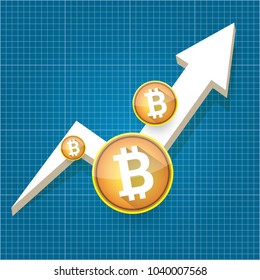 vector bitcoin growth graph on blueprint background. Bitcoin hype concept vector illusrtation with blank space fo text