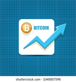 vector bitcoin growth graph on blueprint background. Bitcoin hype concept vector illusrtation with blank space fo text