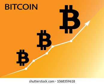 Vector bitcoin growth graph on red background. bitcoin hype concept vector illustration with blank space for text