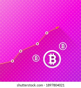 vector bitcoin growth graph on abstract violet background. Bitcoin hype concept vector illustration with blank space for text
