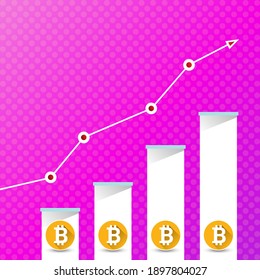 vector bitcoin growth graph on abstract violet background. Bitcoin hype concept vector illustration with blank space for text