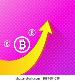 vector bitcoin growth graph on abstract violet background. Bitcoin hype concept vector illustration with blank space for text