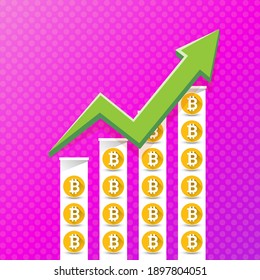 vector bitcoin growth graph on abstract violet background. Bitcoin hype concept vector illustration with blank space for text