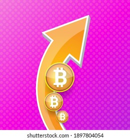 Vektorgrafikwachstumsgraph auf abstraktem violettem Hintergrund. Bitcoin-Hype-Konzept, Vektorgrafik mit Leerzeichen für Text