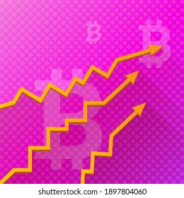 vector bitcoin growth graph on abstract violet background. Bitcoin hype concept vector illustration with blank space for text
