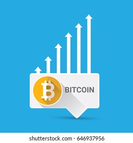 vector bitcoin growth graph on blue background. Bitcoin hype concept vector illusrtation with blank space fo text