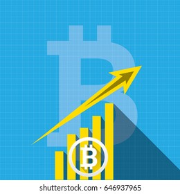 vector bitcoin growth graph on blue background. Bitcoin hype concept vector illusrtation with blank space fo text