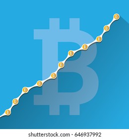 vector bitcoin growth graph on blue background. Bitcoin hype concept vector illusrtation with blank space fo text