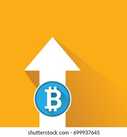 vector bitcoin growth graph on orange background. Bitcoin hype concept vector illustration with blank space for text