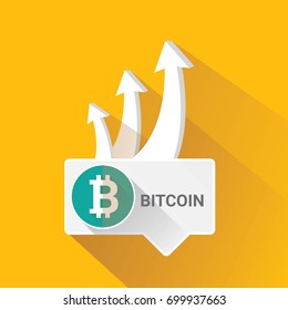 vector bitcoin growth graph on orange background. Bitcoin hype concept vector illustration with blank space for text