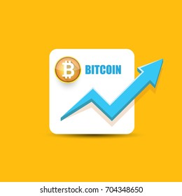 vector bitcoin growth graph on orange background. Bitcoin hype concept vector illustration with blank space for text