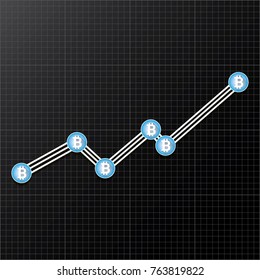 vector bitcoin growth graph on black background. Bitcoin hype concept vector illusrtation with blank space fo text