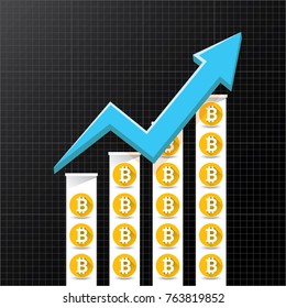 vector bitcoin growth graph on black background. Bitcoin hype concept vector illusrtation with blank space fo text