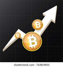 vector bitcoin growth graph on black background. Bitcoin hype concept vector illusrtation with blank space fo text