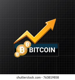 vector bitcoin growth graph on black background. Bitcoin hype concept vector illusrtation with blank space fo text