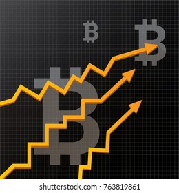 vector bitcoin growth graph on black background. Bitcoin hype concept vector illusrtation with blank space fo text