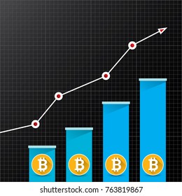vector bitcoin growth graph on black background. Bitcoin hype concept vector illusrtation with blank space fo text