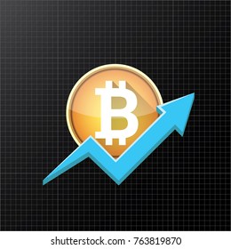 vector bitcoin growth graph on black background. Bitcoin hype concept vector illusrtation with blank space fo text