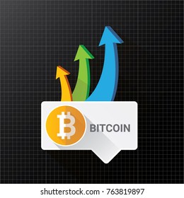 vector bitcoin growth graph on black background. Bitcoin hype concept vector illusrtation with blank space fo text