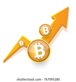vector bitcoin growth graph on white background. Bitcoin hype concept vector illusrtation with blank space fo text