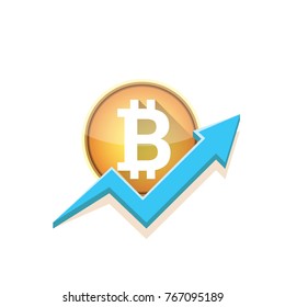 vector bitcoin growth graph on white background. Bitcoin hype concept vector illusrtation with blank space fo text