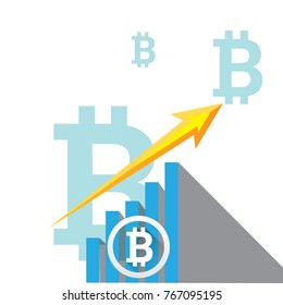 vector bitcoin growth graph on white background. Bitcoin hype concept vector illusrtation with blank space fo text