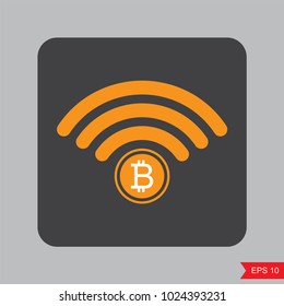 vector bitcoin icon combined with wi-fi icon symbol sign icon for internet money.flat design.Crypto currency symbol and coin image for using in web projects or mobile applications.