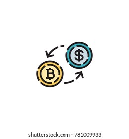 Vector bitcoin icon exchange logo. Linear cryptocurrency sign and symbol illustration. Blockchain mining element, financial technology background. Virtual currency, digital money pictogram