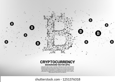 Vector bitcoin icon from Polygon dot connect line. Concept for cryptocurrency technology and financial network connection.