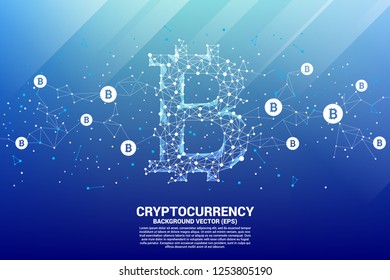 Vector bitcoin icon from Polygon dot connect line. Concept for cryptocurrency technology and financial network connection.