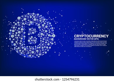 Vector bitcoin icon from Polygon dot connect line. Concept for cryptocurrency technology and financial network connection.