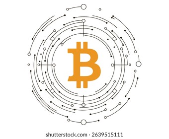 Vector Bitcoin integrated with circuit board. Perfect for crypto tech, digital finance, and blockchain themes.