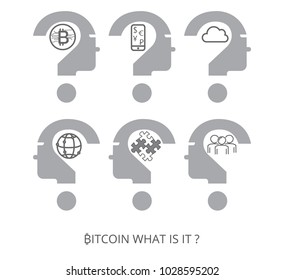 Vector bitcoin logo. Bitcoin icon. Bitcoin and people, cloud, phone, world, puzzle