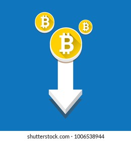 vector bitcoin market crash graph on blue background. Bitcoin hype concept vector illusrtation with blank space fo text. depreciation of bitcoin. Bitcoin's Price Drops