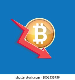 vector bitcoin market crash graph on blue background. Bitcoin hype concept vector illusrtation with blank space fo text. depreciation of bitcoin. Bitcoin's Price Drops