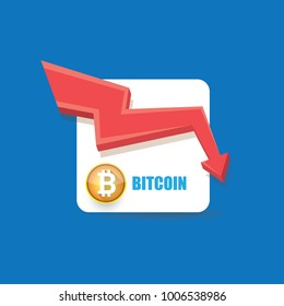 vector bitcoin market crash graph on blue background. Bitcoin hype concept vector illusrtation with blank space fo text. depreciation of bitcoin. Bitcoin's Price Drops