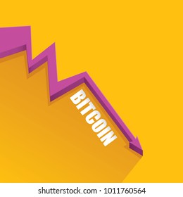 vector bitcoin market crash graph on orange background. Bitcoin hype concept vector illusrtation with blank space fo text. depreciation of bitcoin. Bitcoin's Price Drops