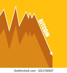 vector bitcoin market crash graph on orange background. Bitcoin hype concept vector illusrtation with blank space fo text. depreciation of bitcoin. Bitcoin's Price Drops