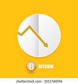 vector bitcoin market crash graph on orange background. Bitcoin hype concept vector illusrtation with blank space fo text. depreciation of bitcoin. Bitcoin's Price Drops
