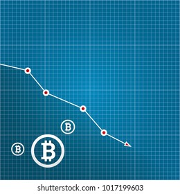 vector bitcoin market crash graph on blueprint background. Bitcoin hype concept vector illusrtation with blank space fo text. depreciation of bitcoin. Bitcoin's Price Drops